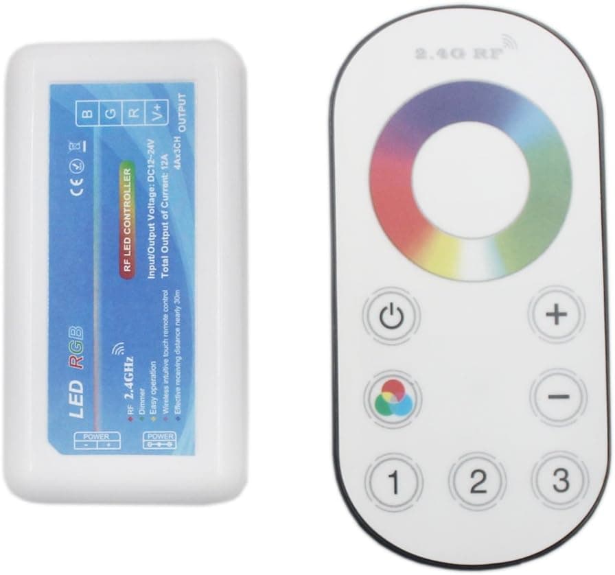 JOYLIT RGB Touch LED Controller, 2.4G RF Wireless DC 12V-24V 3X4A 144W with Remote Control for RGB LED Strip Light