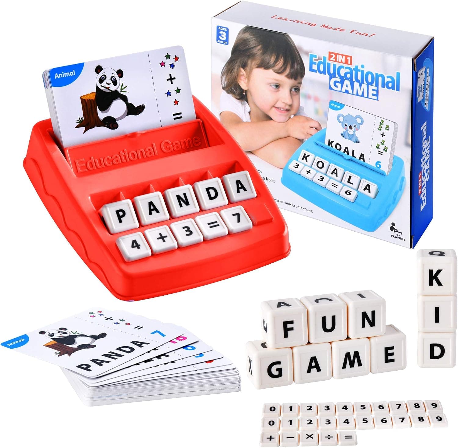 2 in 1 Matching Letter Game Learning Toys for Kids, Teaches Word Recognition, Spelling, and Increases Memory, 3 Years and Up (Red)