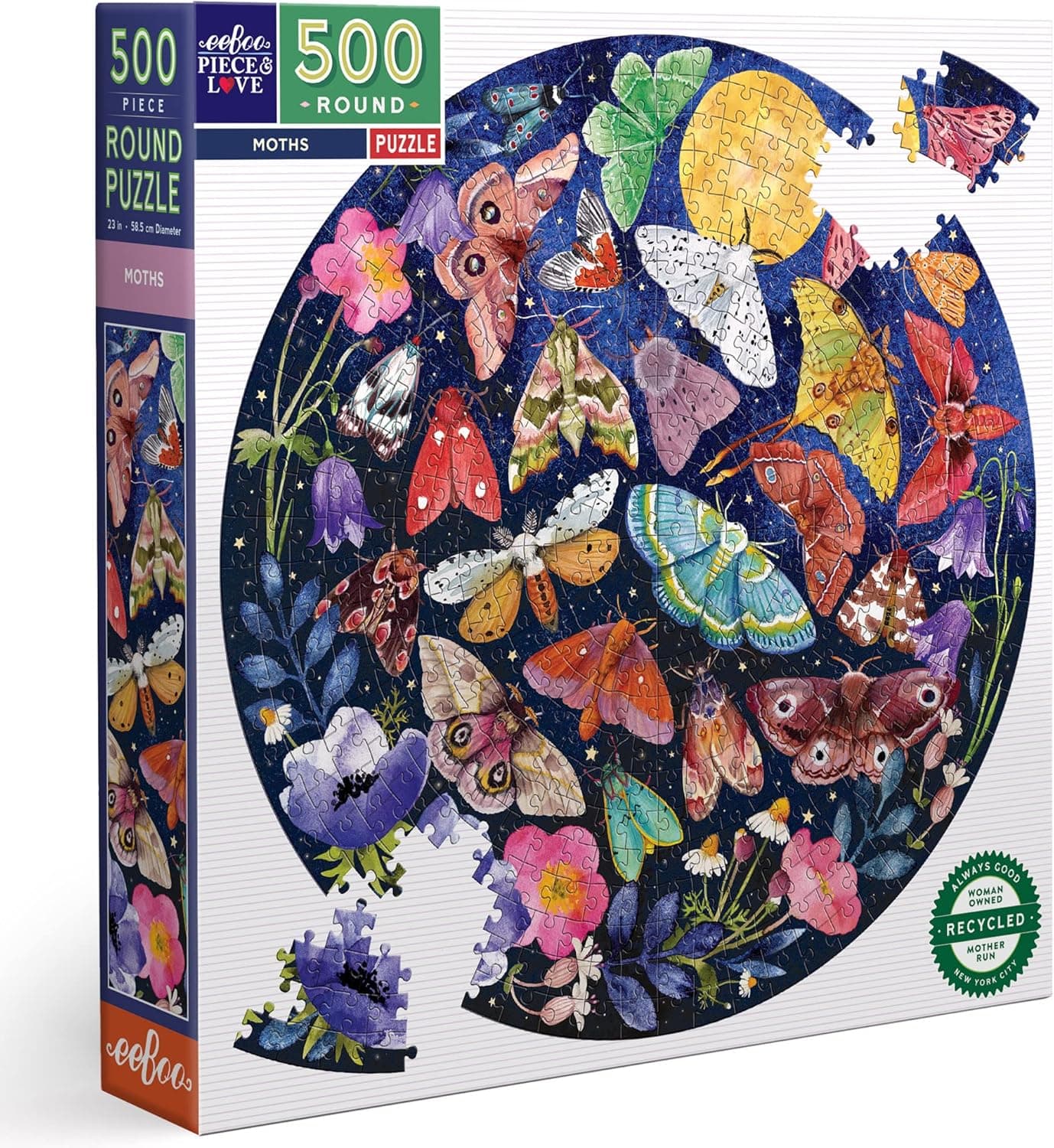 eeBoo Piece and Love Moths 500 Piece Round Adult Jigsaw Puzzle/Ages 14+ (PZFMOT)