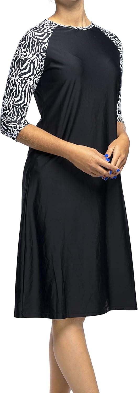 Woman Modest Tznius 3/4 Sleeve Swimdress, Beach Cover up UPF 50+ Sun Protection