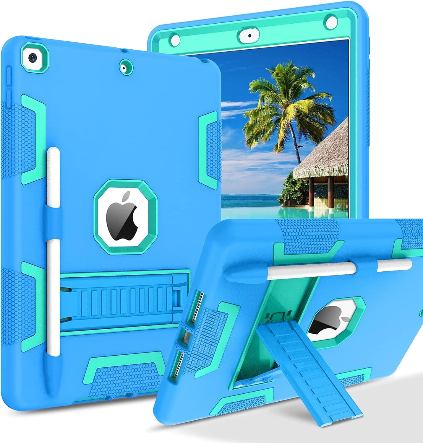 BENTOBEN Case for iPad 9th Generation/iPad 8th Generation/iPad 7th Generation, iPad 10.2 2021/2020/2019 Case, 3 in 1 Heavy Duty Rugged Shockproof Protective Cover with Stand Pen Holder, Blue/Green