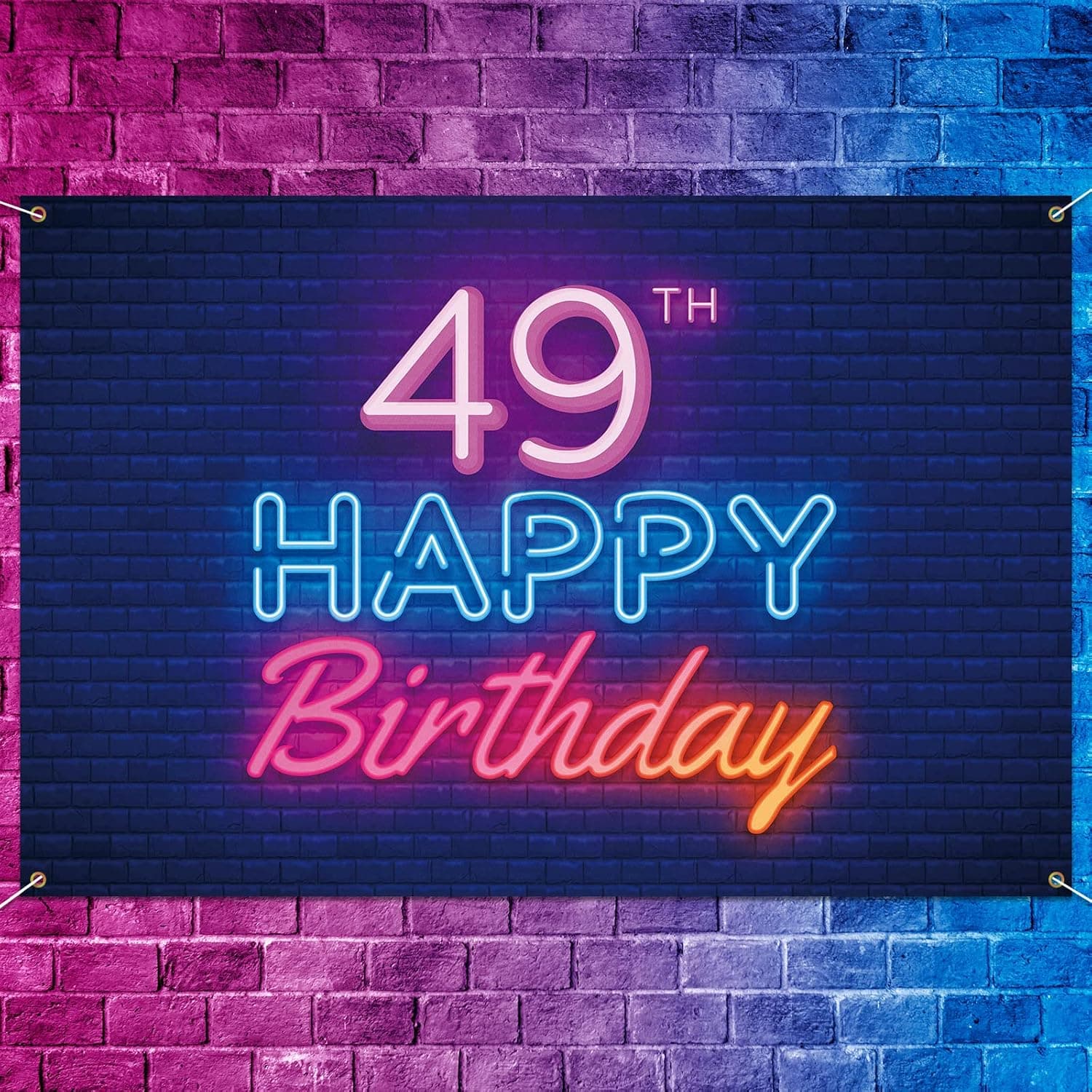 5665 Glow Neon Happy 49th Birthday Backdrop Banner Decor Black – Colorful Glowing 49 Years Old Birthday Party Theme Decorations