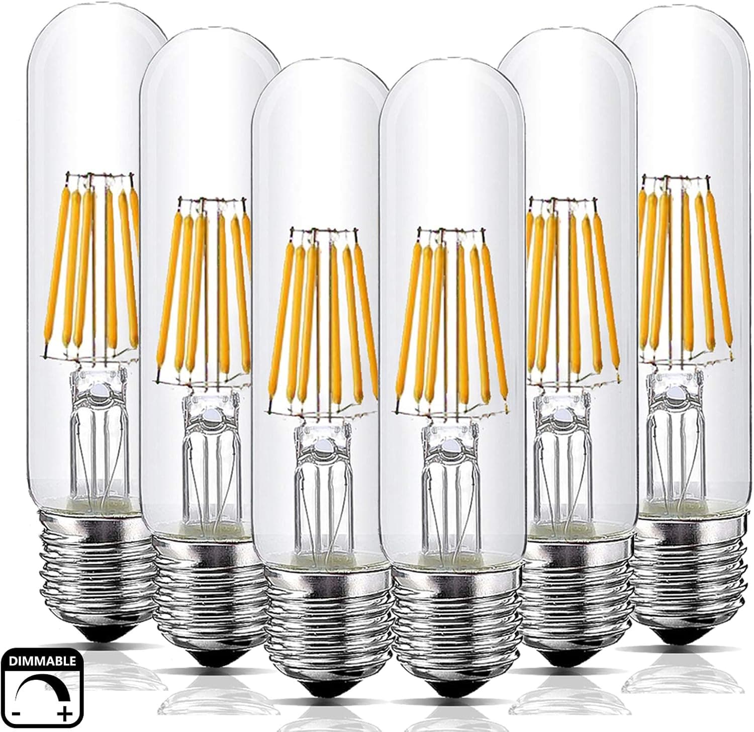 NUNUA T10 LED Bulb, T30 Dimmable Edison Tubular LED Bulbs, 6W Vintage LED Filament Light Bulb, 60W Equivalent, 2700K Soft White, E26 Medium Base Lamp Bulb, Decorative Bulb for Home, Pack of 6