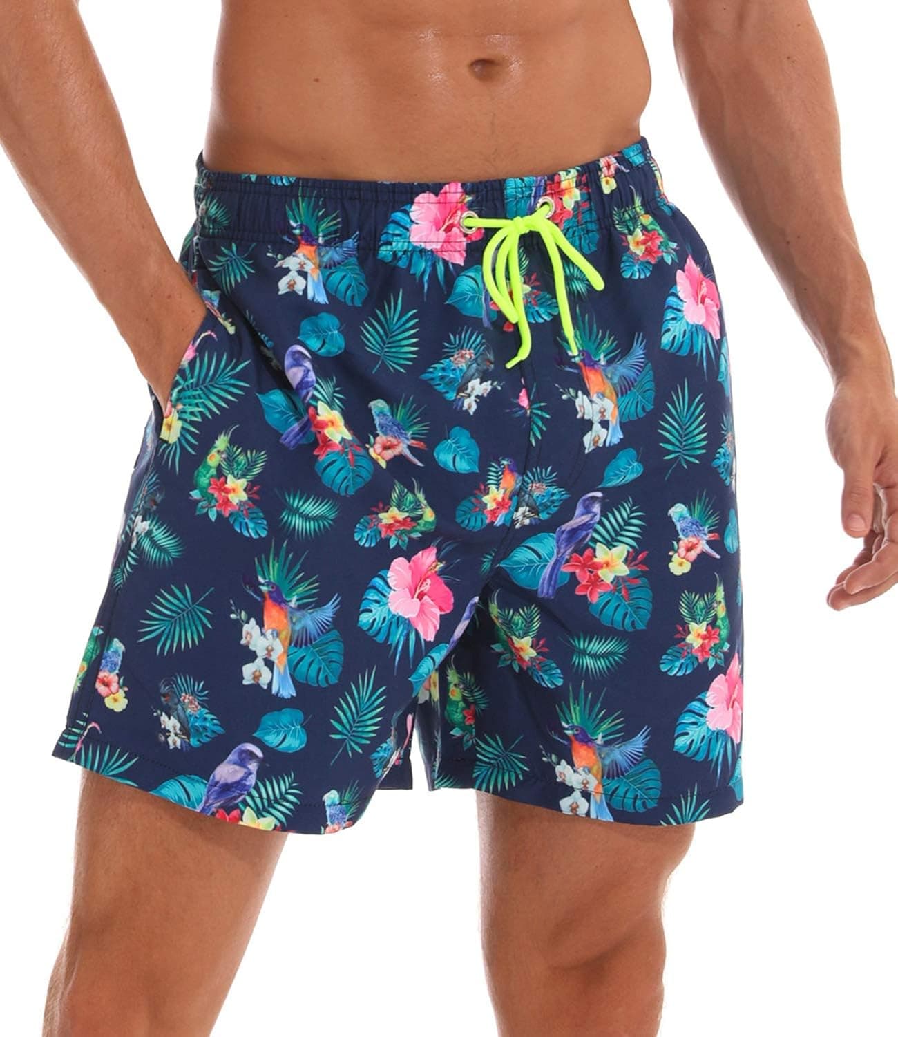 SILKWORLD Men's Swim Trunks Waterproof Bathing Suit Quick Dry Shorts with Pockets,6c_Parrot,US XL (Fits Waist 36.5" - 38"),Tag 3XL