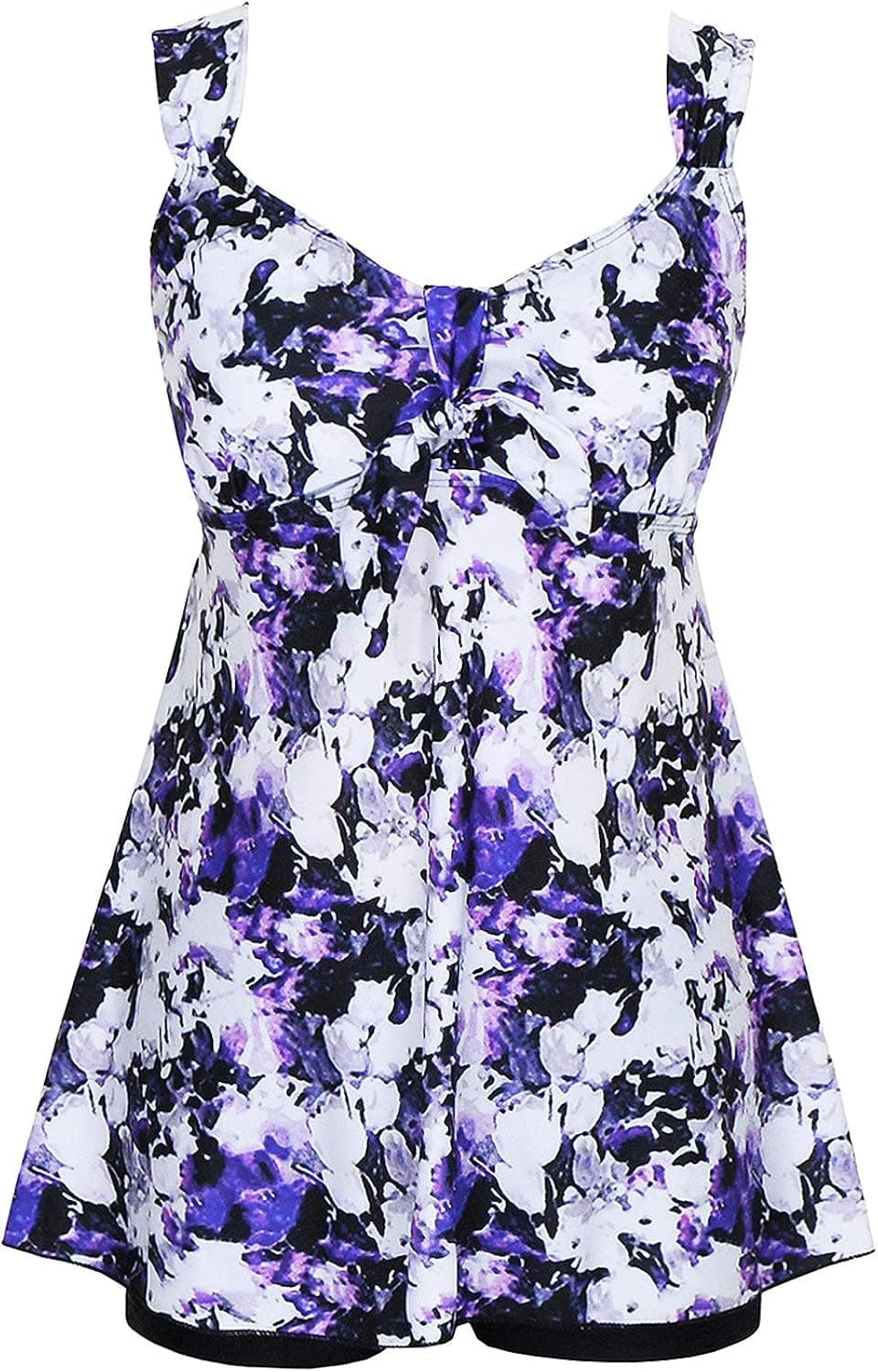 DANIFY Women's Plus Size Swimwear Tankini Swimdress Two Piece Bathing Suit Tummy Control Swimsuit Purple White