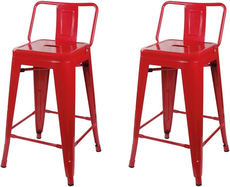GIA Low Back Metal Barstool 24" Counter Height(Set of 2) - Red Color - Light Weight Easy Assemble and Stackable