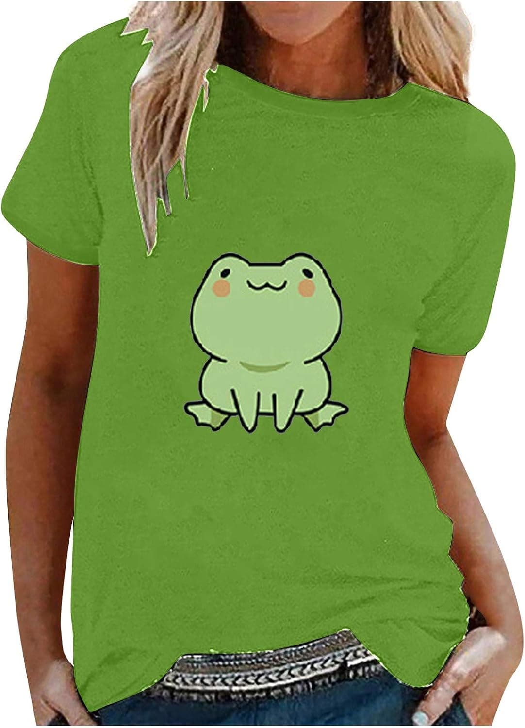 Meichang Frog Print Tops for Teen Girls Cute Tee Shirts Womens Casual Lightweight Comfy Blouse