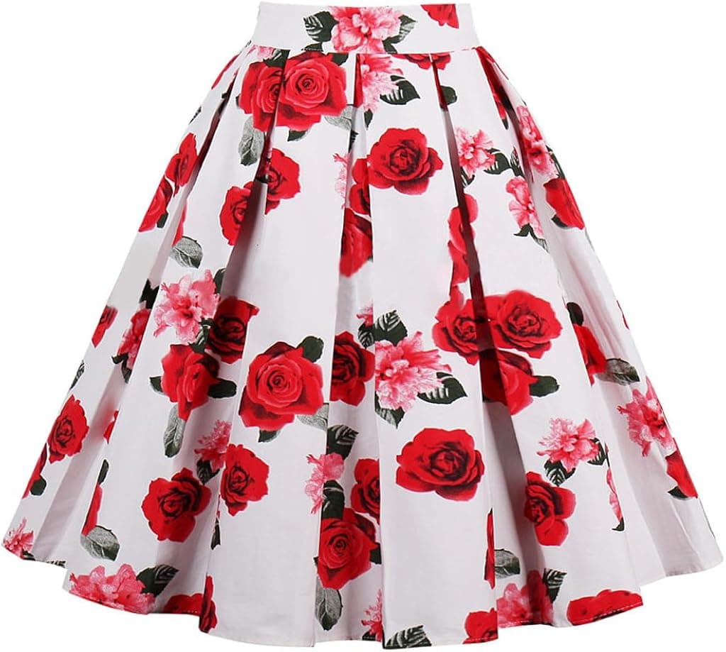 Aofur Women's Vintage Style Rose Embroidered 1950s Rockabilly Evening Party Lace Swing Tea Dress A Line Dresses