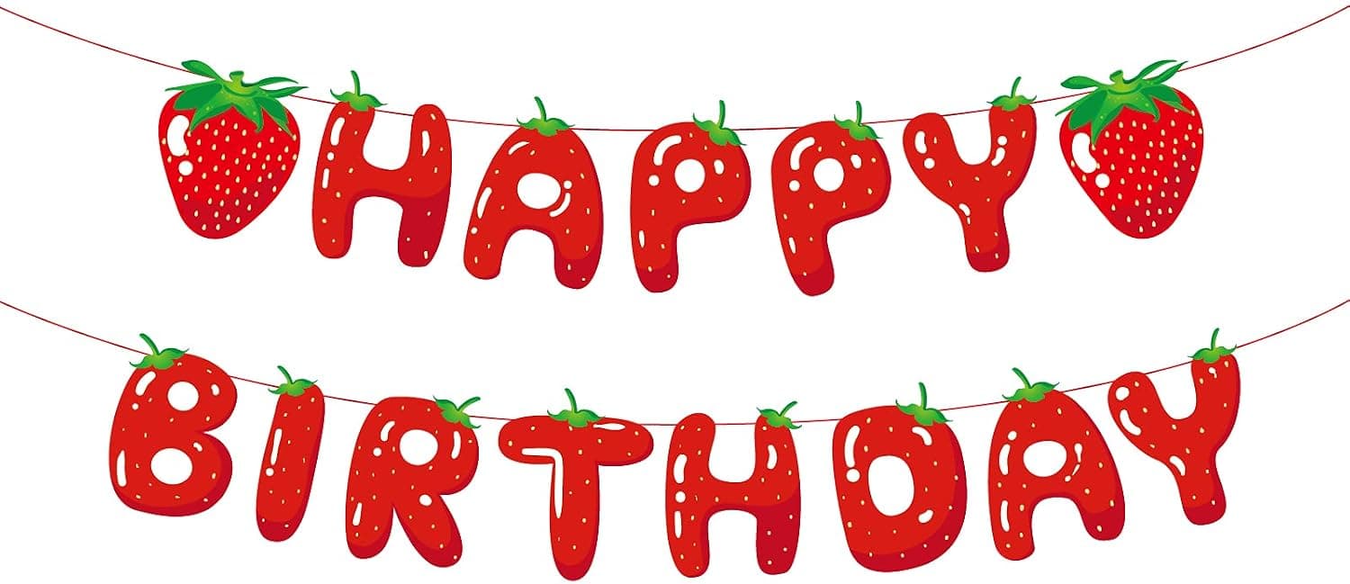 Strawberry Happy Birthday Banner, Strawberry Theme 1st Birthday Party Decorations Berry Sweet Girl Banner Strawberry Garland for One First Birthday Party Supplies