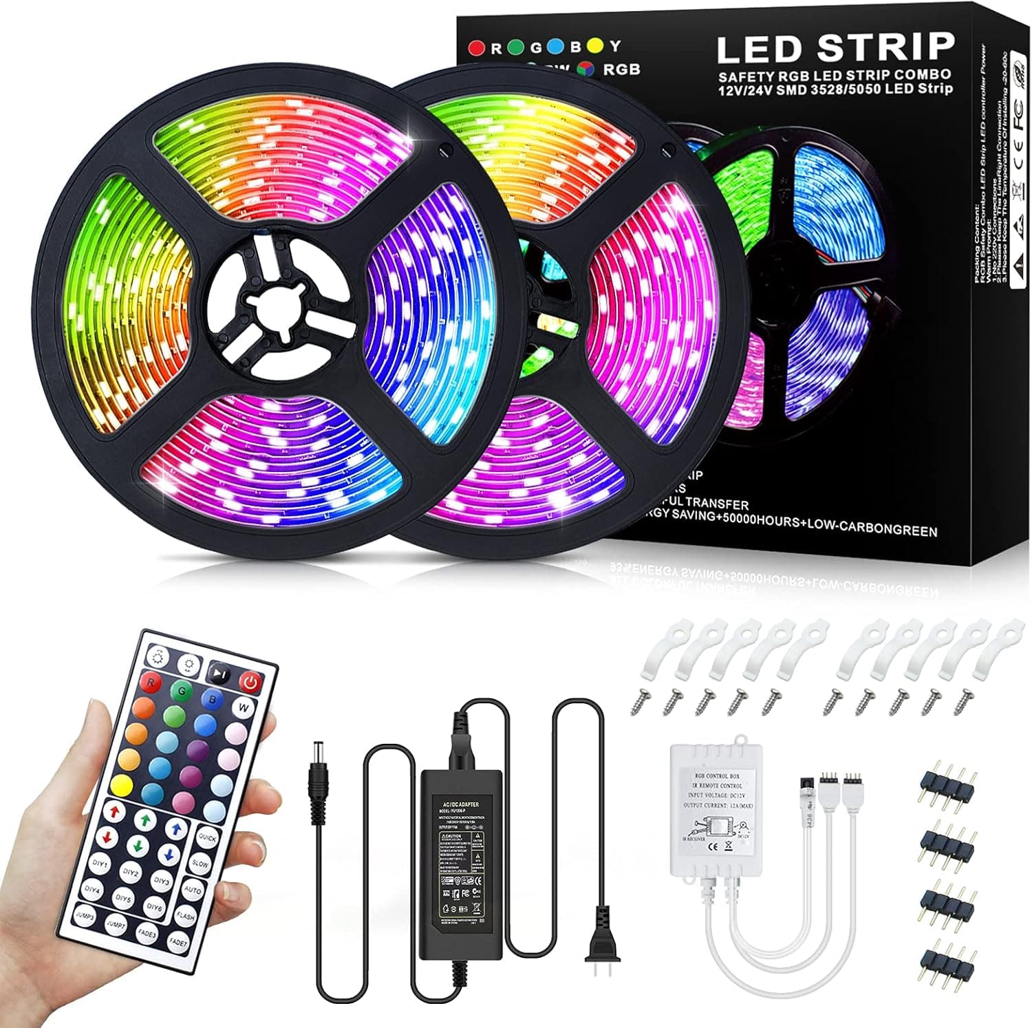 TOARLD LED Strip Lights, 32.8FT/10M SMD5050 300leds Waterproof RGB Color Changing LED Strip Light Kit with 44 Keys IR Remote Controller, Flexible Strip Light for Home, Kitchen, TV, Bar Decoration