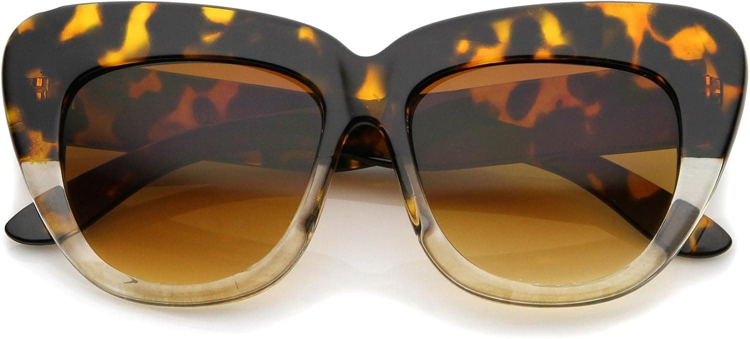 Oversize Printed Frame Wide Temple Square Lens Cat Eye Sunglasses 55mm