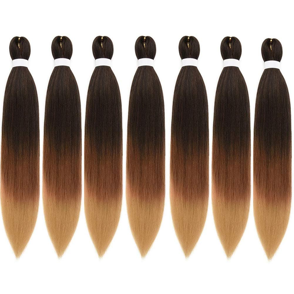 7packs Pre Stretched Ombre Braiding Hair 3 Tone Kanekalon Yaki Synthetic Colorful Hair Braids Crochet braiding hair Extension(26inch-1B/30/27)