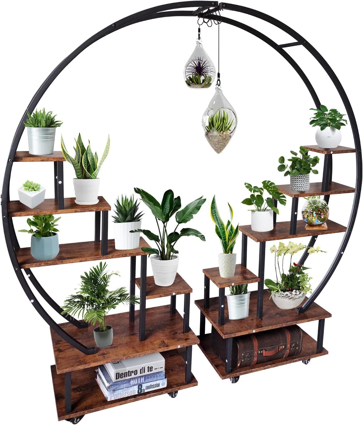 2 Pcs 6 Tier Tall Metal Indoor Plant Stand Half Moon Shaped Plant Shelf Holder Black Plant Shelf Rack for Home Patio Lawn Garden