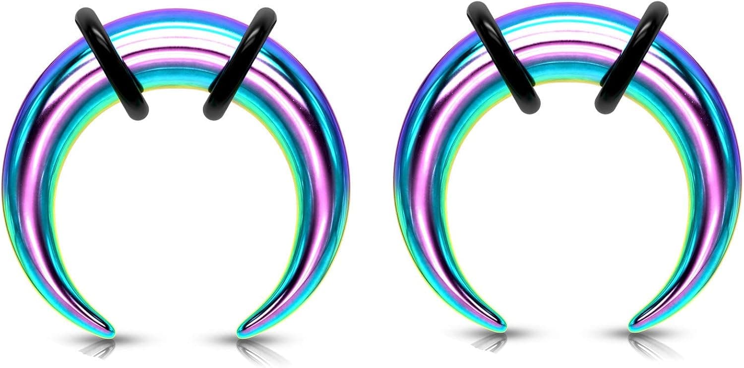 Zaya Body Jewelry Pair 0g 2g 4g 6g 8g 10g 12g Rainbow Steel Ear Plugs Tunnels Tapers Pinchers Horseshoes Gauges Septum