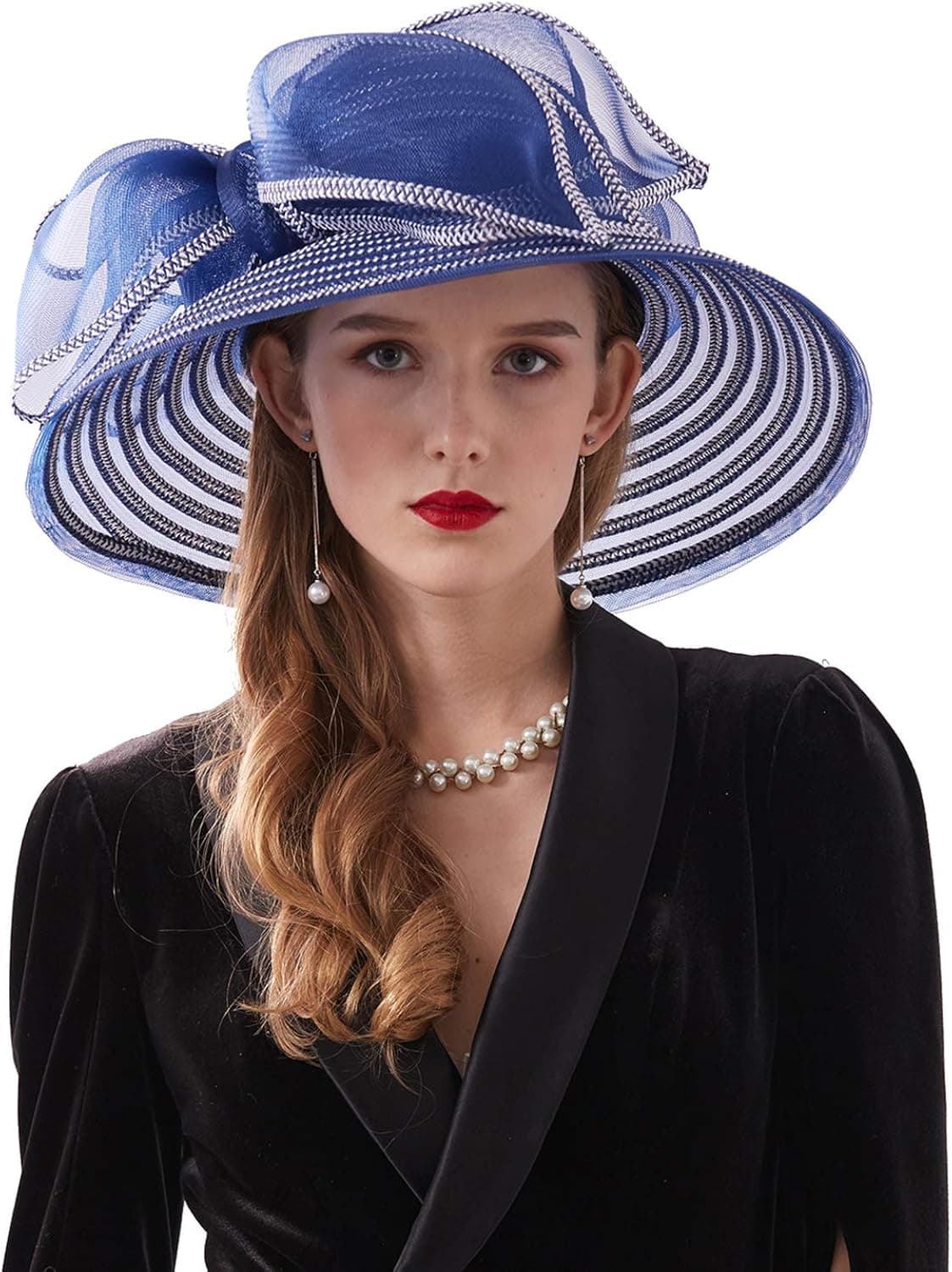 ORIDOOR Women Kentucky Derby Church Dress Cloche Hat Bowknot Wedding Bucket Bowler Sun Hat, 004b Navy Blue, One Size