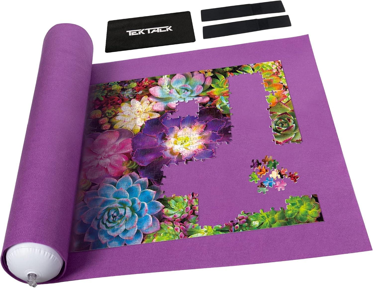 Tektalk Jigsaw Puzzle Roll Mat Puzzle Storage Saver with 2 Elastic Straps Inflatable Tube, Store Jigsaw Puzzles Up to 1500 pcs (Purple)