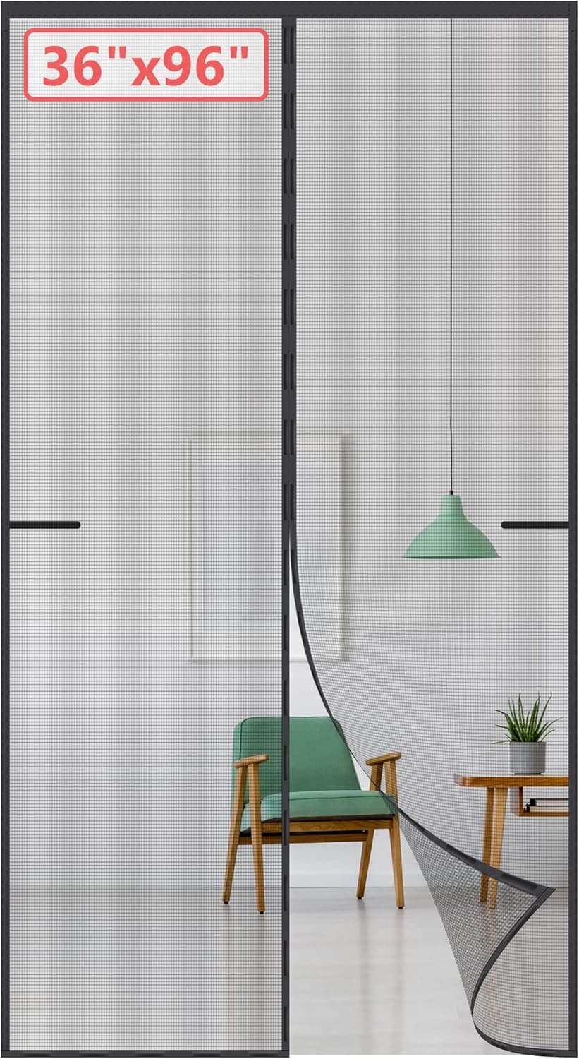 Upgraded Magnetic Screen Door for Tall Door to 36x96 with 42 Longer & Stronger Magnets,Retractable Screen Doors for Front Door,Heavy Duty Fiberglass Mesh Door Screen Magnetic Closure for Single Door