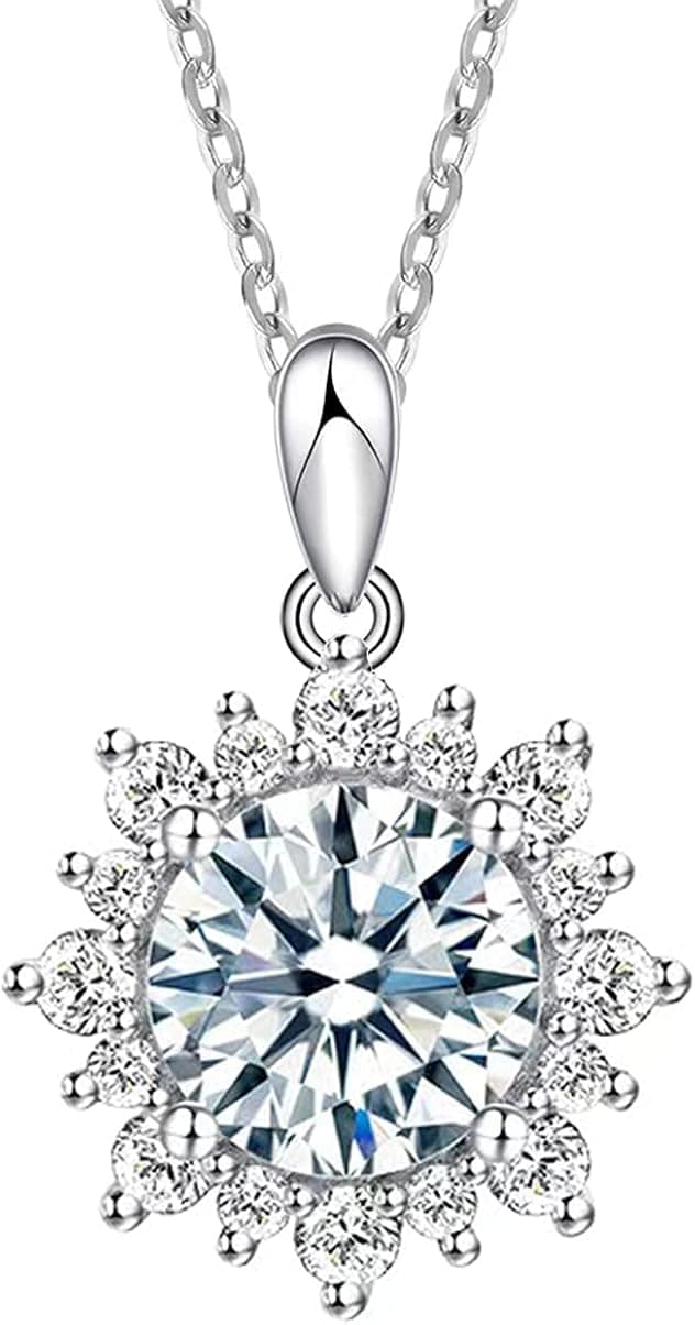 SecreTalk 2CT Moissanite Pendant Necklace 18K White Gold Plated Silver D Color Ideal Cut Diamond Necklace for Women with Certificate of Authenticity