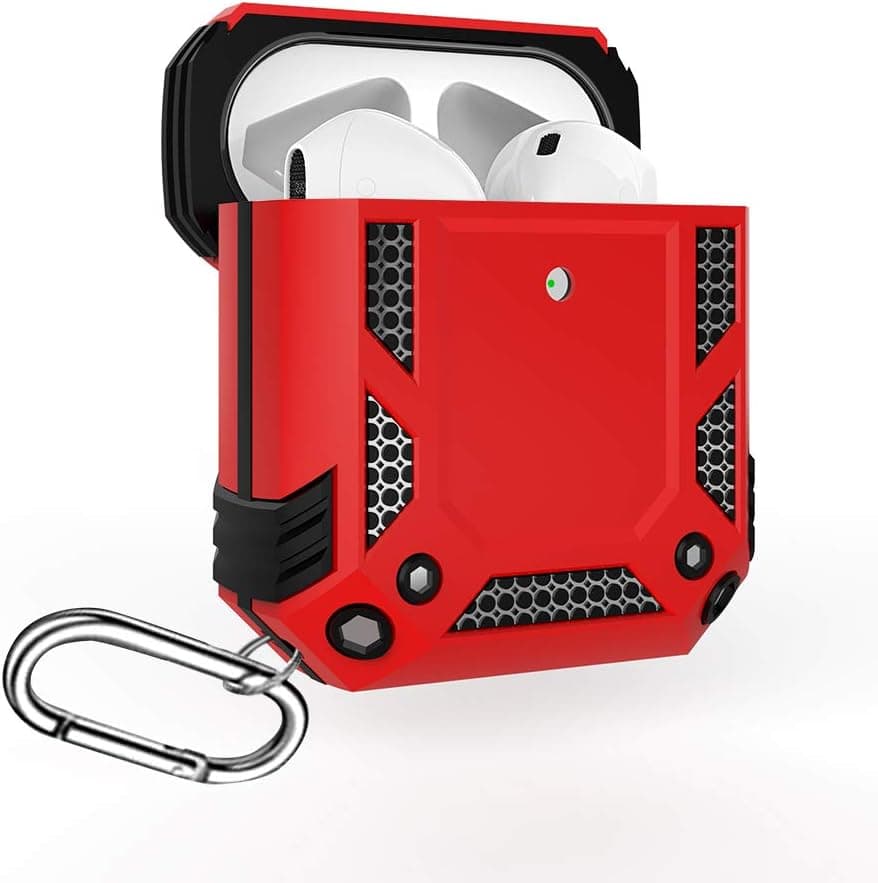 AirPods Case Cover,Full Protective Cover Case for AirPods 2 & 1, Armor Series Military AirPod Case with Keychain for Apple AirPods Wireless Charging Case (Red)