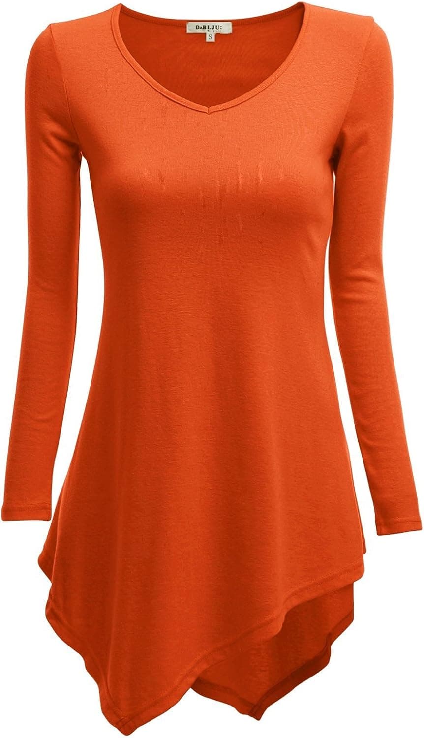 Doublju V-Neck Tunic Handkerchief Longline Tunic T-Shirt Dress Top for Women with Plus Size Orange 3XL