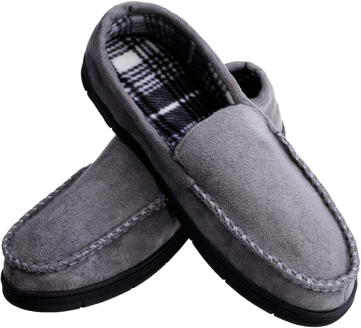 MIXIN Mens Micro Suede Moccasin Slippers Anti-Slip Rubber Soles Grey 13 M US