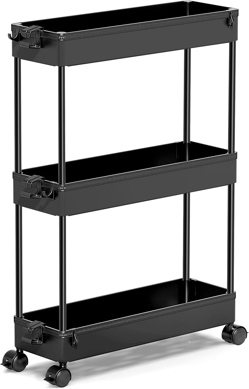SPACEKEEPER Slim Rolling Storage Cart, Laundry Room Organization, 3 Tier Mobile Shelving Unit Bathroom Organizer Storage Rolling Utility Cart for Kitchen Bathroom Laundry Narrow Places(Black)