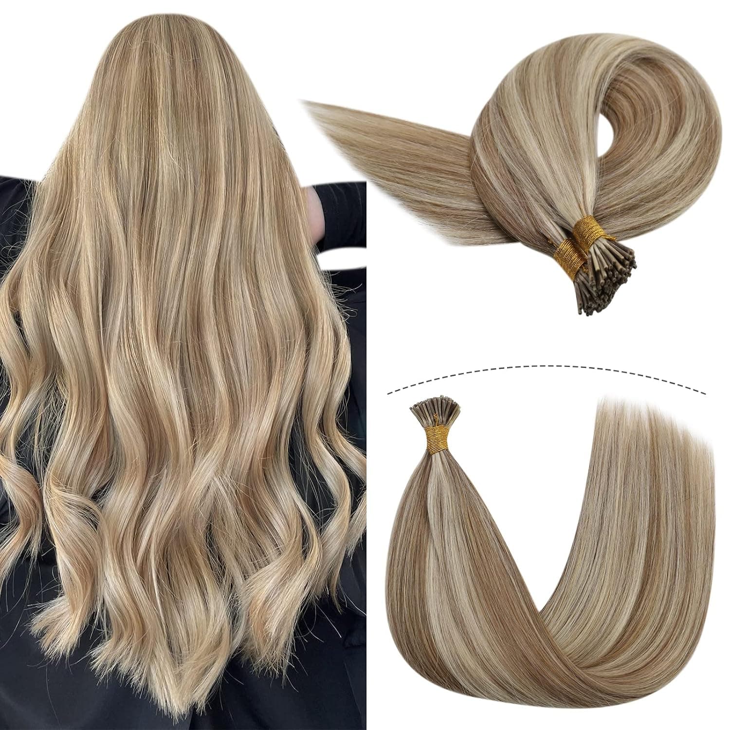YoungSee I Tip Extensions Human Hair 20inch I Tip Fusion Hair Extensions Human Hair Light Brown Mixed Golden Blonde Keratin Hair Extensions Highlights Itip Human Hair Extensions 1g/s 50strands