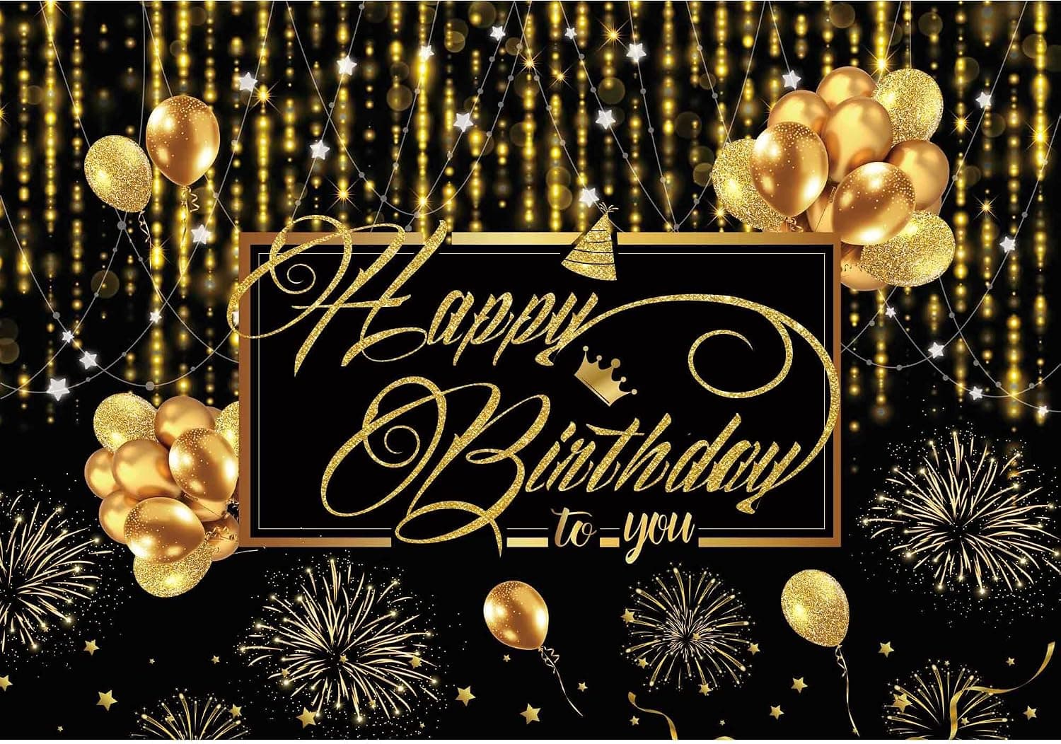 Happy Birthday Banner Polyester 7x5ft Backdrop Black and Gold Balloon Theme Women Party Decorations Background Supplies Props