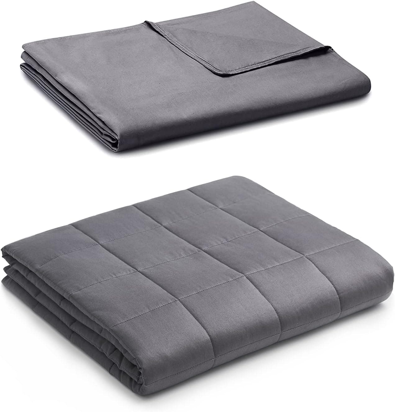 YnM Weighted Blanket with Cotton Duvet Bundle | 60''x80'' 15lbs, Queen Size Bed, Suit for One Person(~140lbs) | Dark Grey