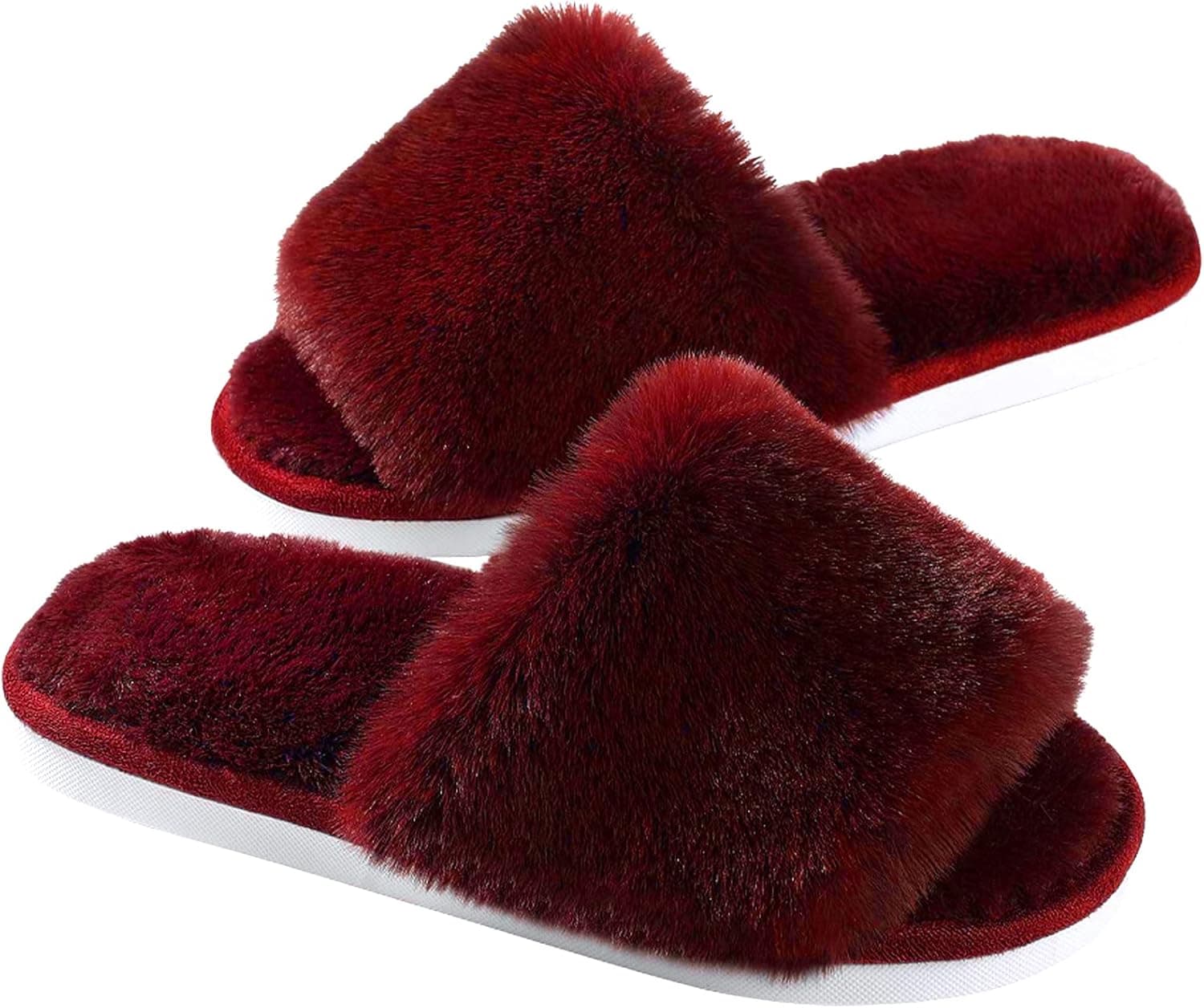 Evshine Women's Fuzzy Slippers Cross Band Memory Foam House Slippers Open Toe