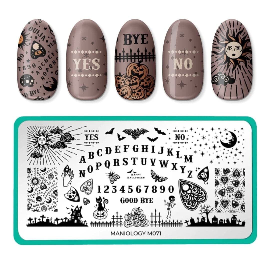 Maniology The Spirit Speaks (M071) Nail Stamping Plate, Ouija Board Letters and Numbers, Spooky Halloween Manicure