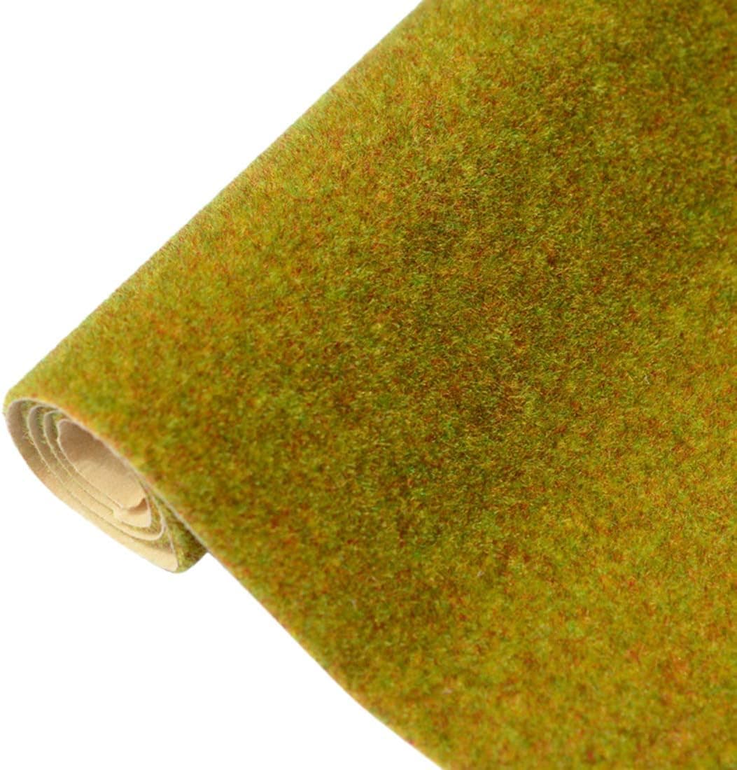 Yamix Model Grass Mat Artificial Train Grass Mat Fake Turf Lawn Paper for DIY Train Railroad Scenery Landscape Decoration, 41 x 100cm / 16.1 x 39.4 inch (Late Autumn Yellow)