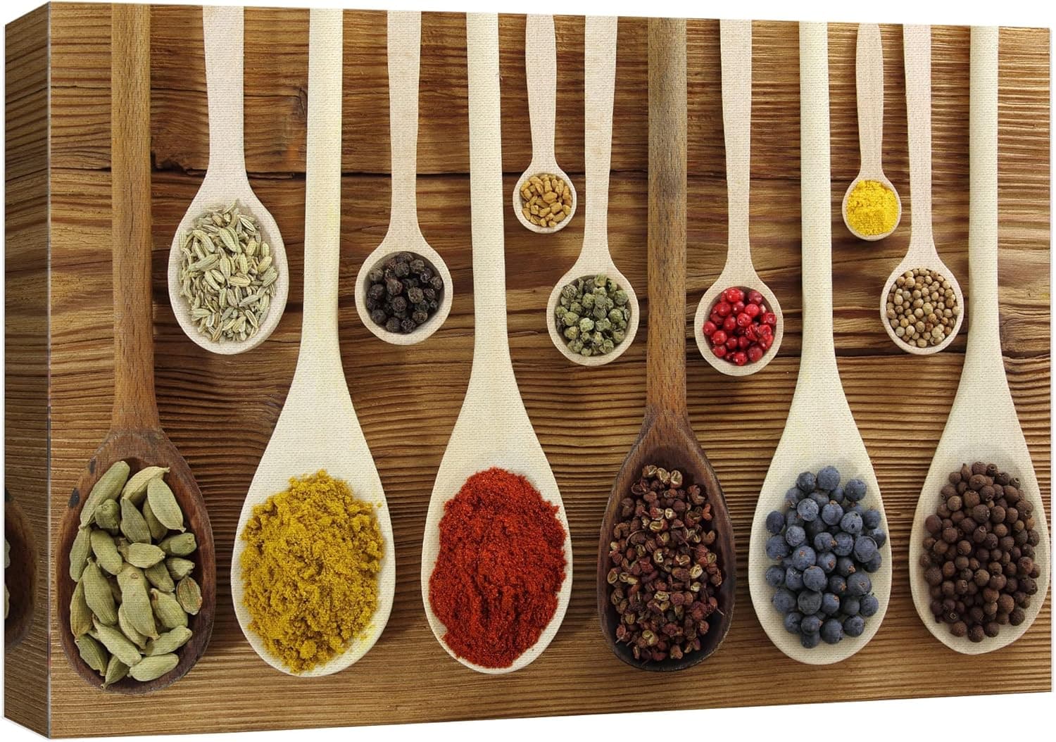 wall26 Canvas Print Wall Art Variety of Whole & Crushed Seasonings on Wood Table Fruit Food Photography Realism Chic Scenic Colorful Multicolor Ultra for Living Room, Bedroom, Office - 12"x18"