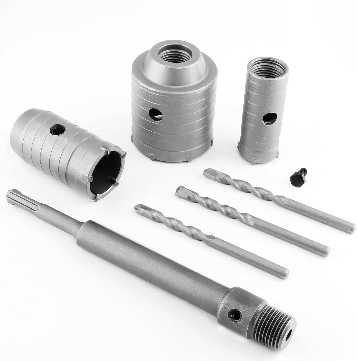 Luomorgo Concrete Hole Saw Kits, 1-3/16'', 1-9/16'', 2-3/8'' (30mm 40mm 60mm) Drill Bit Set, SDS Plus Shank Wall Hole Cutter, Cement Masonry Stone Brick Hole Saw Drill Bit, with 200mm Connecting Rod