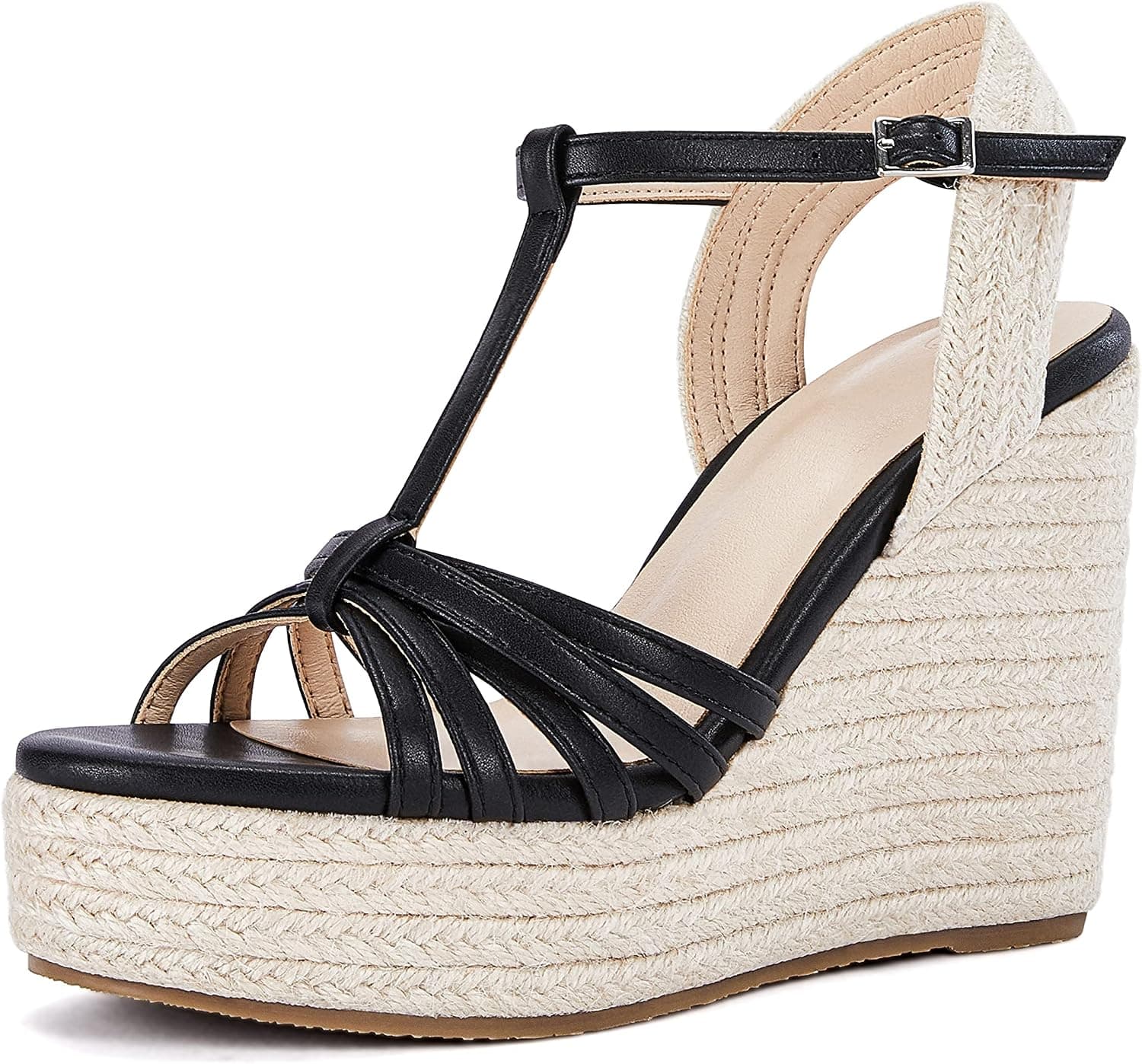 LAICIGO Womens Wedge Platform Sandals Open Toe Espadrille High Heels Criss Cross Strap Slingback Summer Shoes
