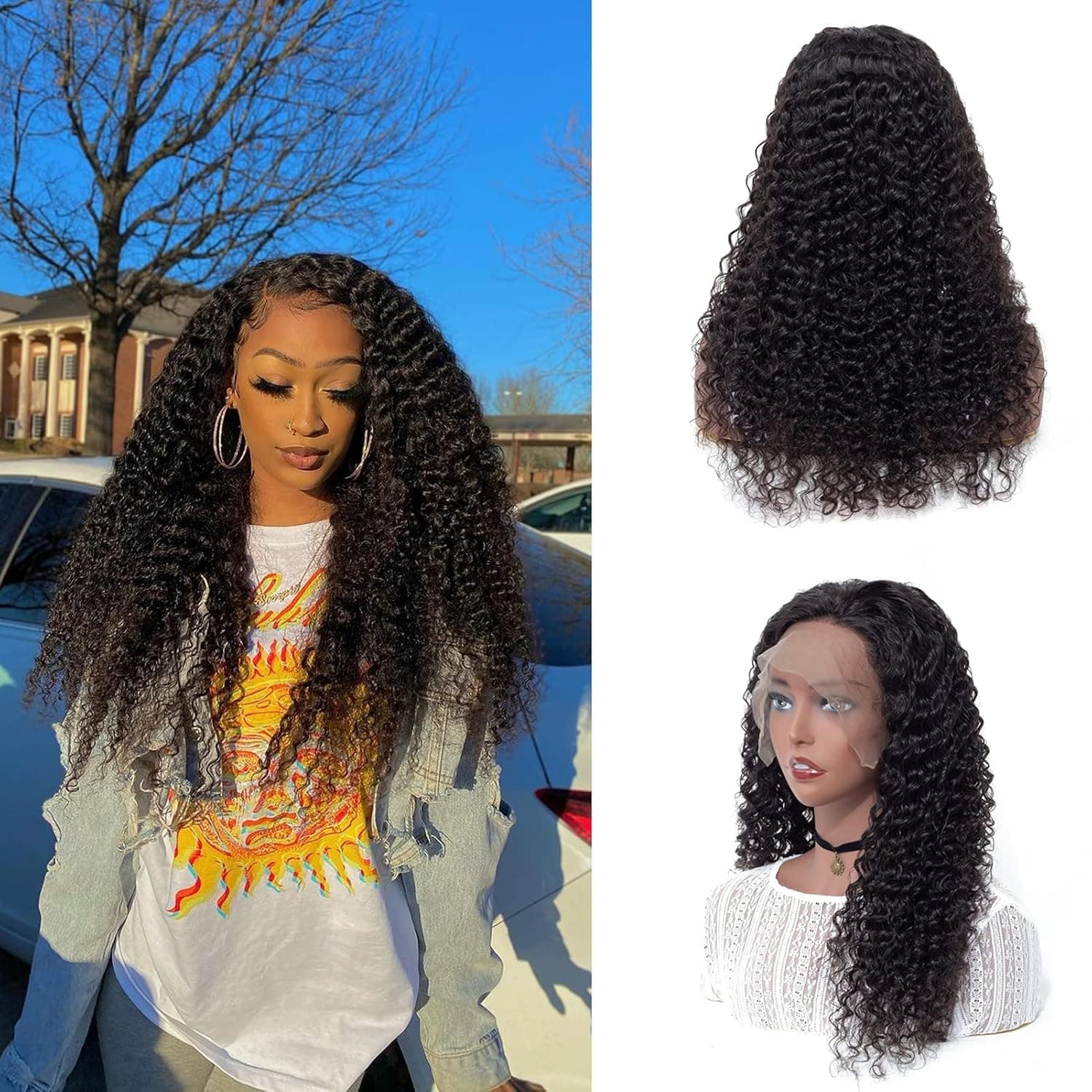 BLY Deep Wave Frontal Wig Human Hair 13x4 Transparent Lace Front Wigs for Black Women Pre Plucked Knots Bleached Glueless Wigs 150% Density Natural Black Color 18 Inch