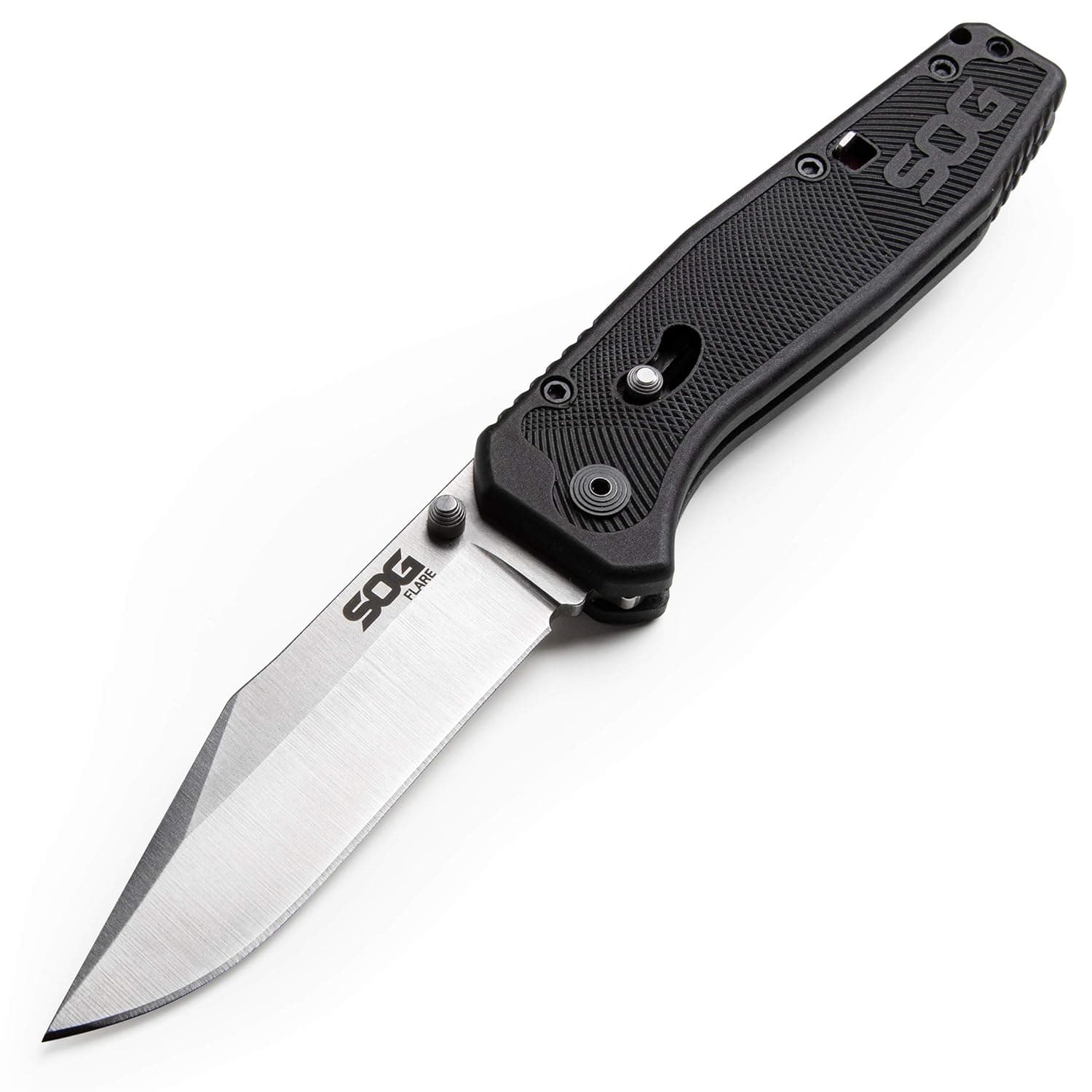 SOG Flare Folding and Pocket Knife Assisted Opening Tech Knife w/ 3.5 Inch Stainless Straight Edge Blade & Tactical Knife GRN Grip (FLA1001-CP)