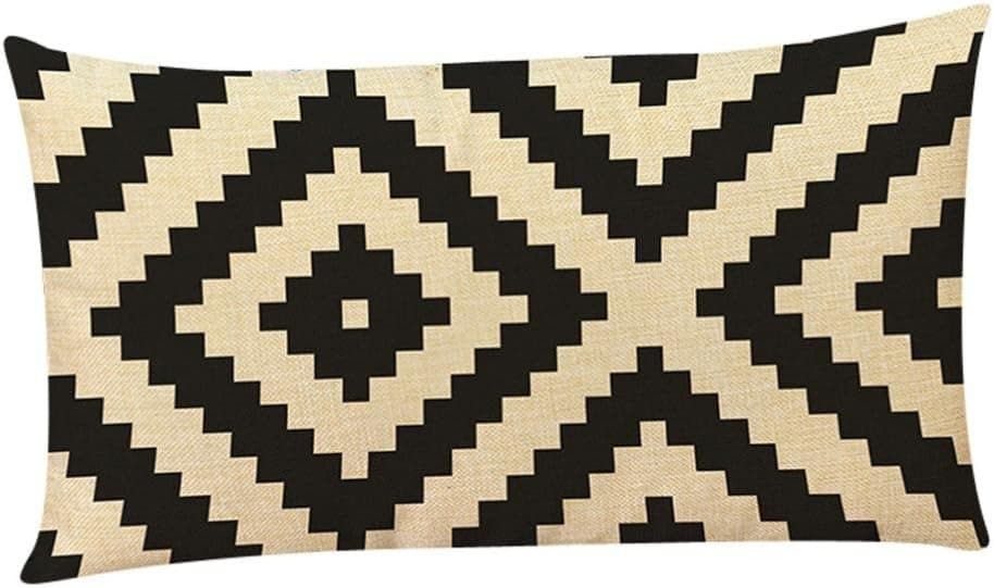 Ikevan Retro Geometric Pattern Black& Brown Rectangle Pillowcases Throw Pillow Cushion Cover Sofa Home Decorative,Linen Blend,12"x20" (B)