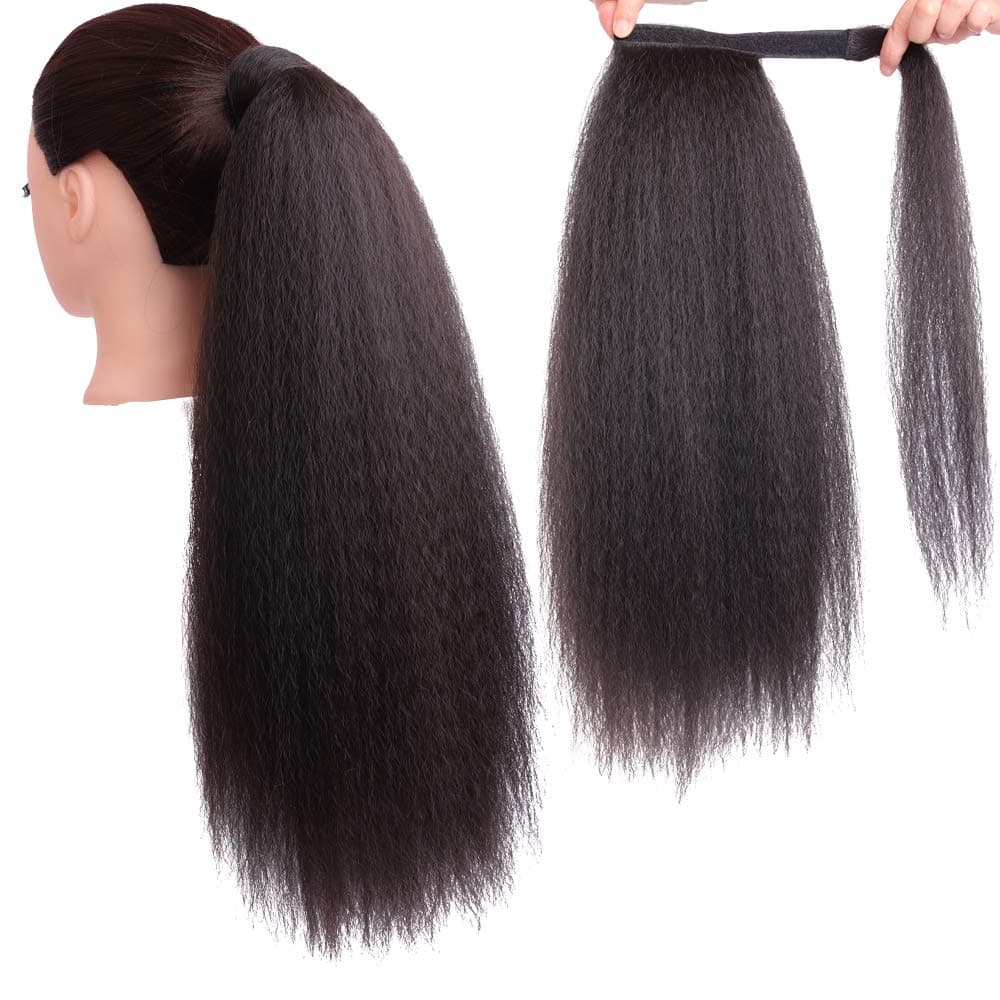 Ponytail Extension Synthetic Magic Paste Heat Resistant Afro Kinky Straight Synthetic Wrap Around Ponytail Clip In Hairpiece Corn Wave Ponytail 22 Inch 100g (22 inch, 4#)