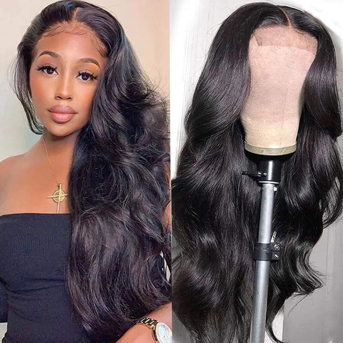 Crissel Body Wave 5x5 HD Lace Front Wigs Human Hair for Black Women Brazilian Unprocessed Virgin Human Hair 5x5 Transparent Lace Front Wig 150% Density 28inch