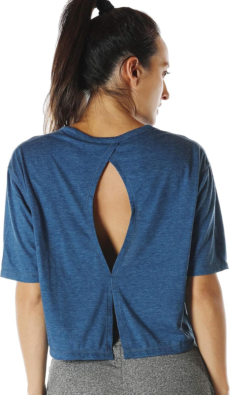 icyzone Open Back Workout Top Shirts - Yoga t-Shirts Activewear Exercise Crop Tops for Women