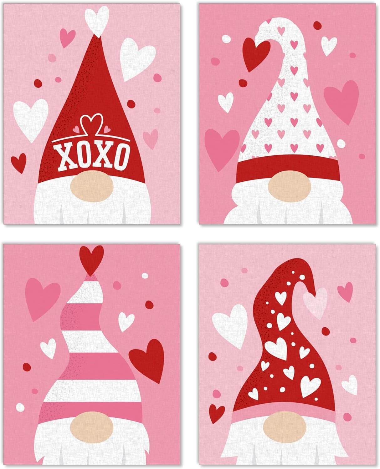 Big Dot of Happiness Valentine Gnomes - Unframed Valentine’s Day Linen Paper Wall Art - Set of 4 - Artisms - 8 x 10 inches