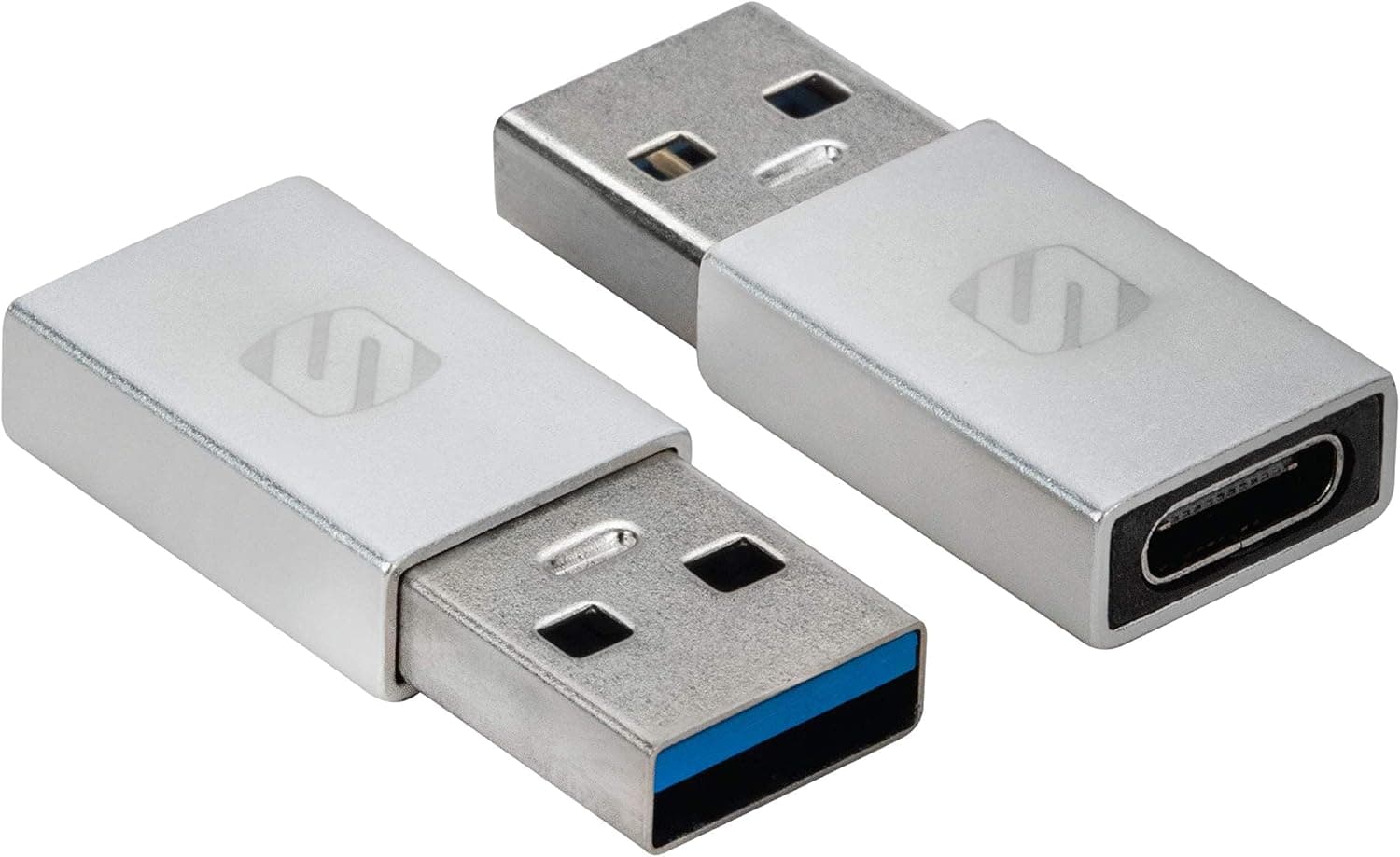 SCOSCHE ACASR-2PKSP Strikeline USB Type-C to USB Type-A Adapter 2-Pack in Silver