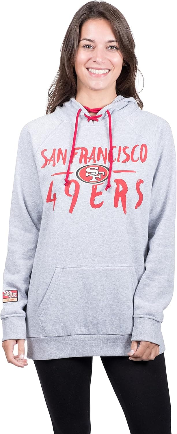 Ultra Game NFL womens Fleece Hoodie Pullover Sweatshirt Tie Neck