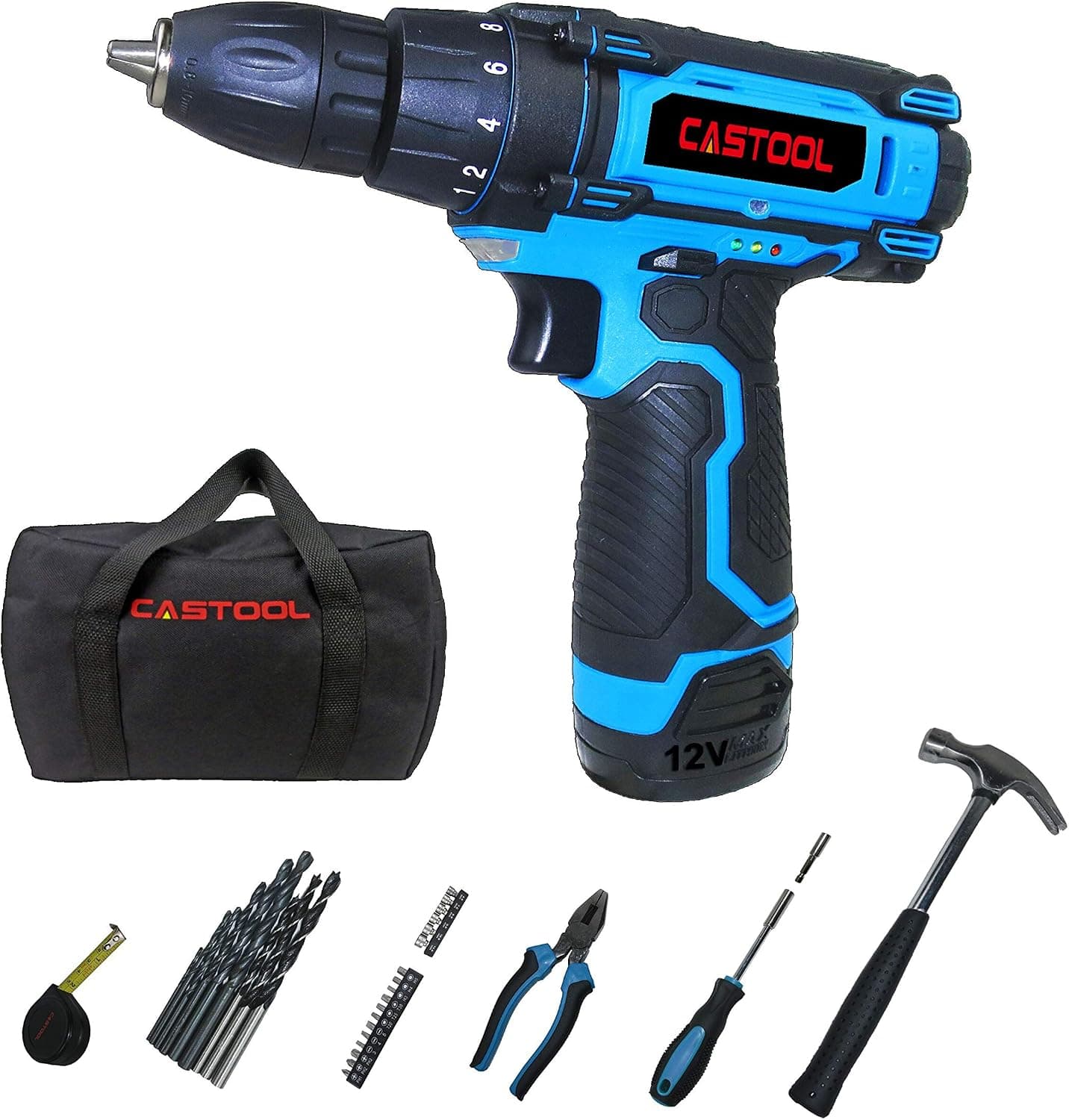 Cordless Drill Li-Ion 1300mAh Max Torque 23N.m 10mm(3/8'') Chuck 18+1 Torque Setting with LED & 32 Pcs Tool Set Household Home Starter Accessory Kit + Tool Storage Bag