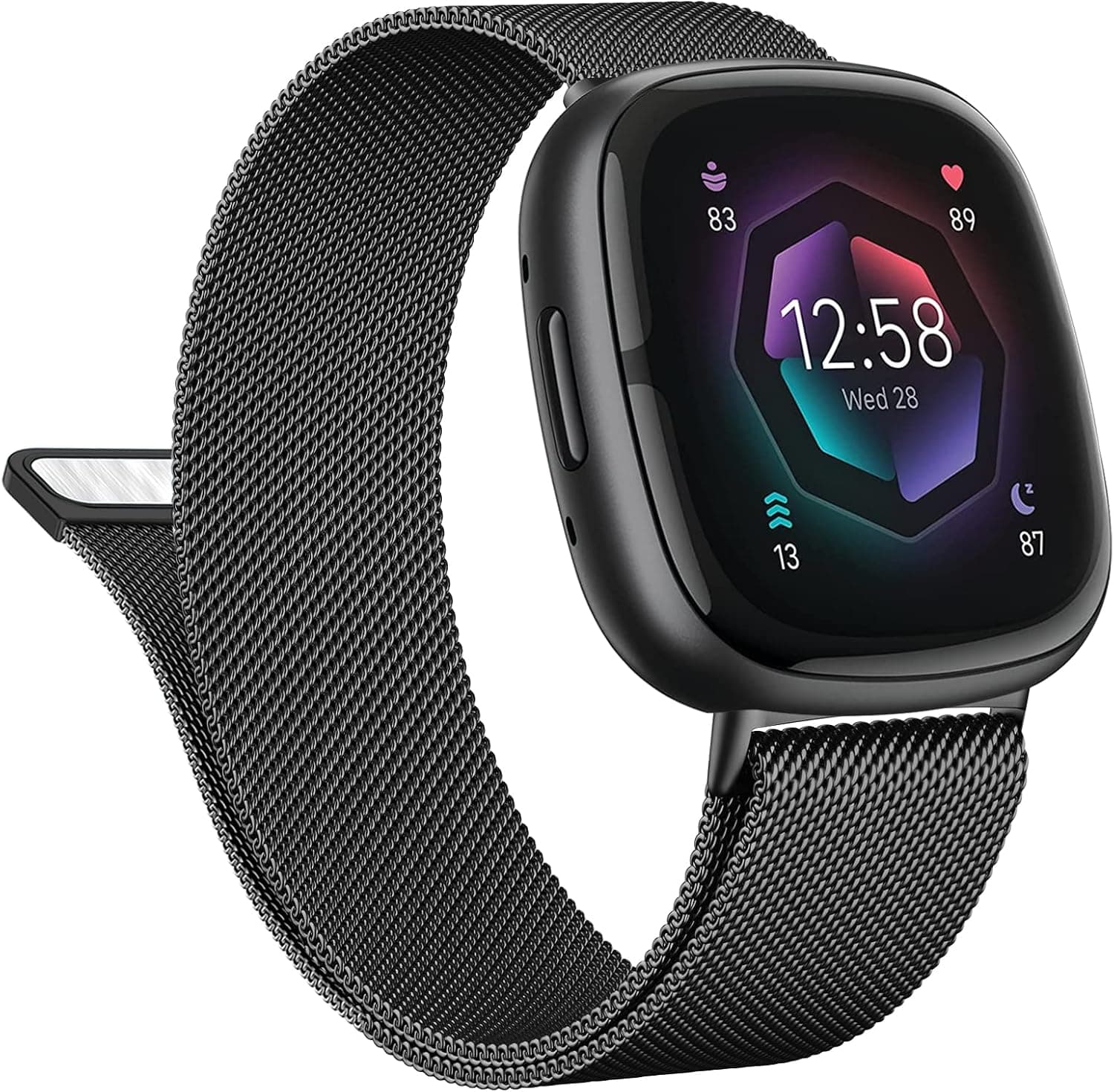 Vanjua Metal Band for Fitbit Sense 2 / Sense Bands, Fitbit Versa 4 / Versa 3 Bands Women Men, Stainless Steel Mesh Magnetic Replacement Bracelet Strap Compatible for Fitbit Sense 2 / Versa 4 Smartwatch