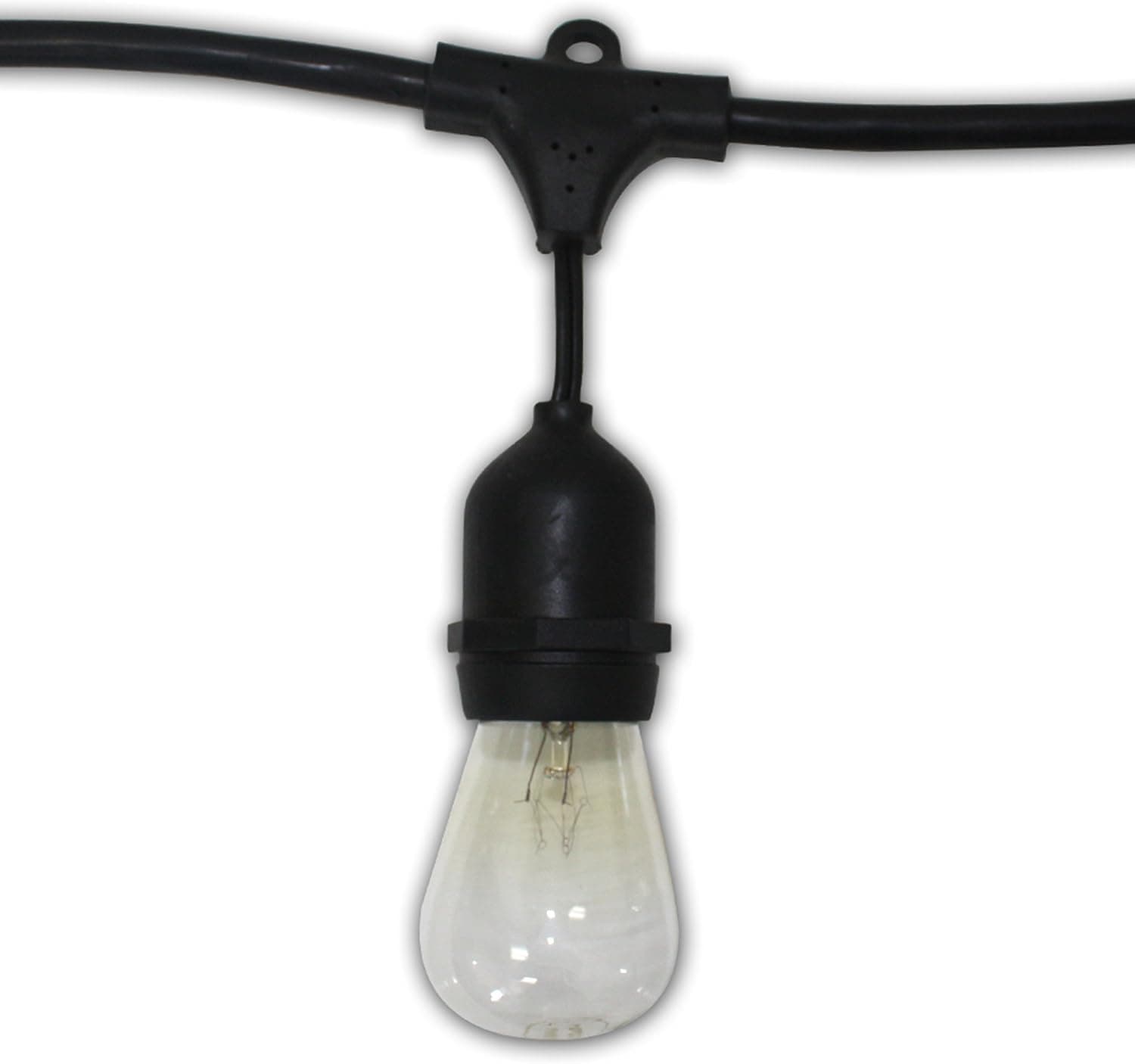 String Light Company Vintage 48-Ft Outdoor Commercial String Lights with 24 Suspended Sockets and 24 Clear S14 Bulbs, 16 Gauge Black Cord