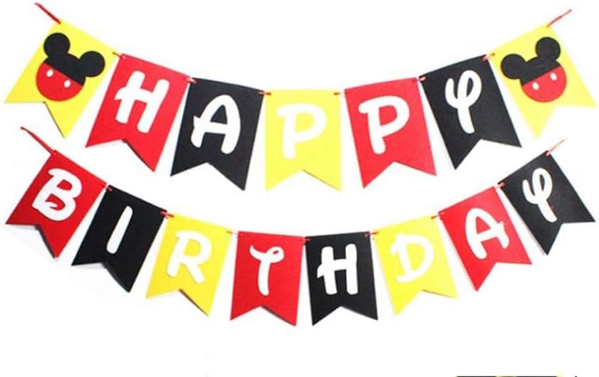 Hongkai Mouse Happy Birthday Banner Flags Photo Props for Boys Girls Baby Kids Birthday Party Decorations Supplies Favors