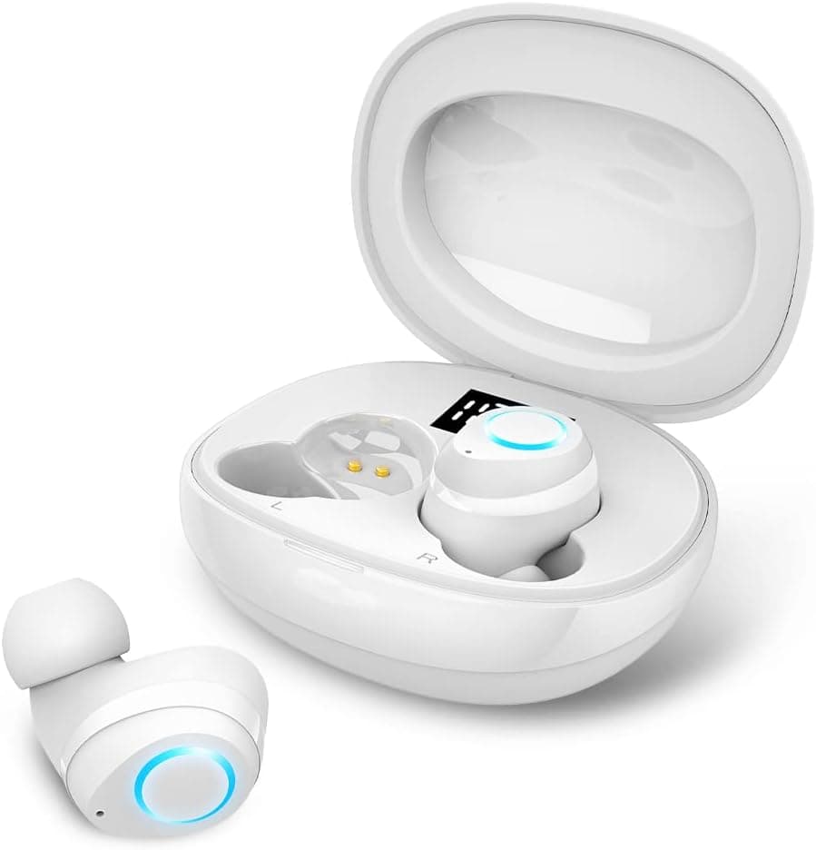 Wireless Earbud, Bluetooth Headphones in Ear Noise Cancelling Mic Mini Ear Buds, Bluetooth 5.1 Light Weight Deep Bass, IP7 Waterproof Wireless Headphones, 30H Playtime for Workout/Home/Office, White