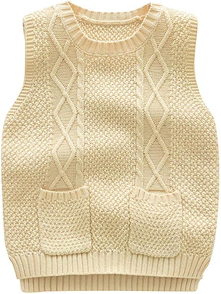 TAIYCYXGAN Unisex Baby Boys Girls Cable Knit Sweater Vest Kids Winter Pullover Waistcoat for School Uniform